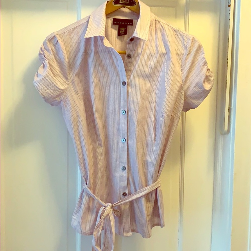 Pink and white pinstripe top with tie front